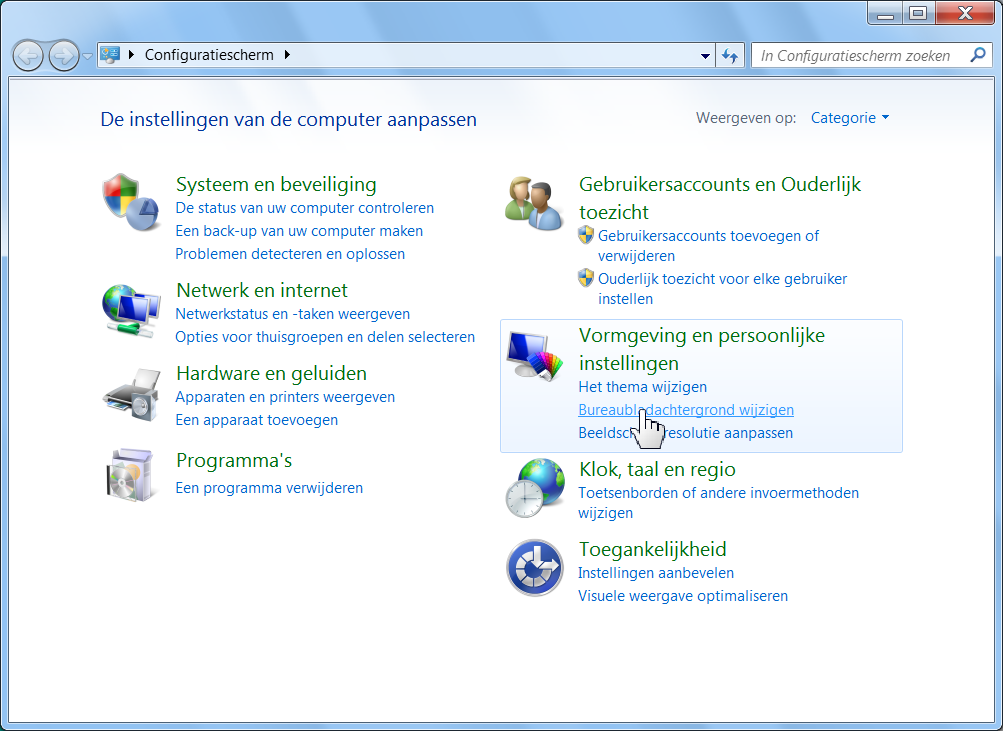 8 1.1 Bureaubladachtergrond instellen Het bureaublad van Windows 7 is het scherm dat u ziet als u de computer heeft gestart en, indien nodig, uw wachtwoord voor uw gebruikersaccount heeft getypt.