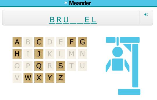 2.6 Spellen In Meander kunnen de leerlingen twee verschillende spellen spelen: Woordzoeker en Galgje. Door te klikken op het tabblad Spel wordt het onderdeel met de spellen gestart.