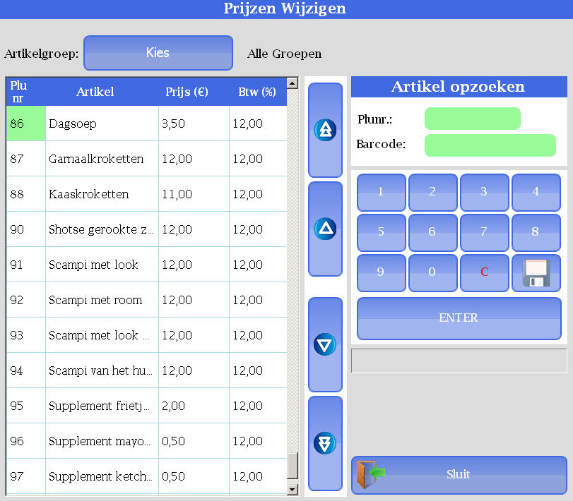 SR.NET - Gegevens beheren in de SR.NET Software Dit scherm biedt u de mogelijkheid om de prijzen van artikelen snel te wijzigen. 1. Klik op de toets Prijzen Wijzigen in het scherm Instellingen.