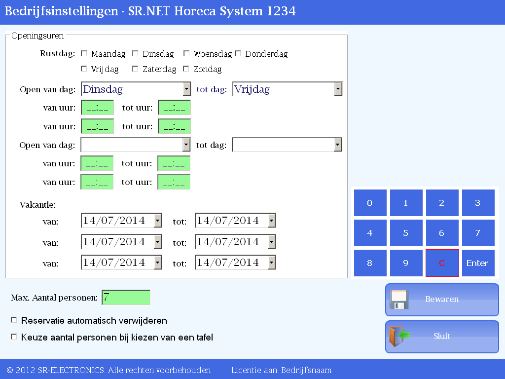 SR.NET - Gegevens beheren in de SR.NET Software Druk in het scherm Bedrijfsinstellingen. (zie Figuur 5.12.