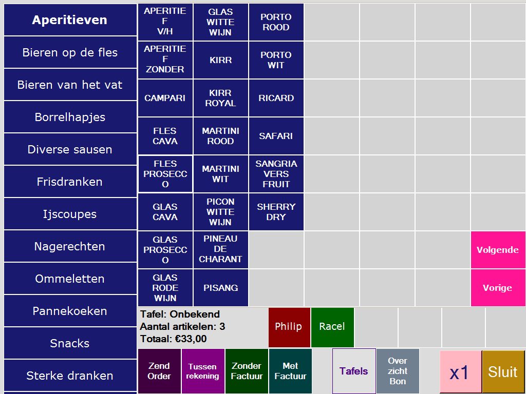 SR.NET - BESTELPROCEDURE 2.2.3 Selectie artikel via een toets 1. Druk op een artikelgroep in het bestelscherm. (zie Figuur 2.2.3.1) Figuur 2.2.3.1 2.