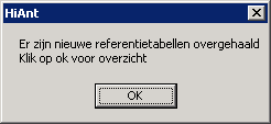 Er verschijnen nu een aantal controlevelden op je scherm. Het systeem is nu bezig om alle vernieuwde referentietabellen na te kijken.