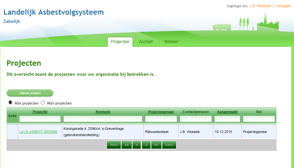 WERKEN IN HET NIEUWE PROJECT Om in dit project te werken klikt u op de knop.