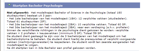 Je ziet in de bovenstaande pagina verschillende onderdelen. Je ziet eerst een beknopte uitleg over hoe de vakken in de lijst worden voorgesteld.