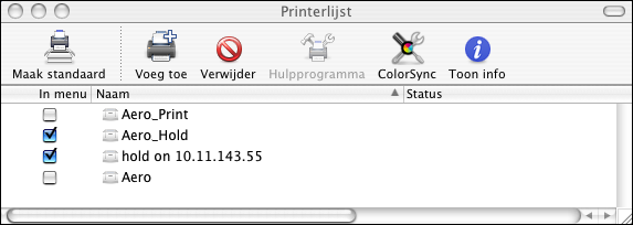 MAC OS X 33 DE EX PRINT SERVER SELECTEREN ALS DE STANDAARDPRINTER MET MAC OS X V10.4.X OF V10.3.9 1 Controleer of de EX Print Server is aangesloten op het netwerk en is ingeschakeld.