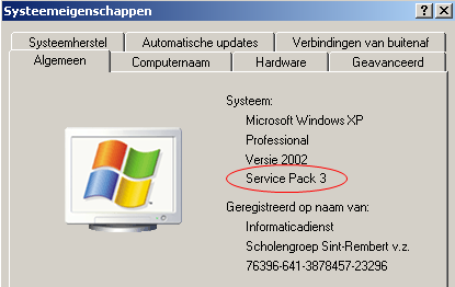 Op het eerste tabblad Algemeen kan je nagaan of je beschikt over Service Pack 3. 1.