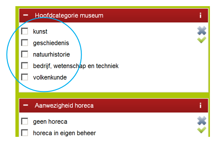 Categorieën De categorieën kunt u selecteren door de hokjes naar keuze aan te vinken. U kunt meerdere hokjes tegelijkertijd aanvinken.