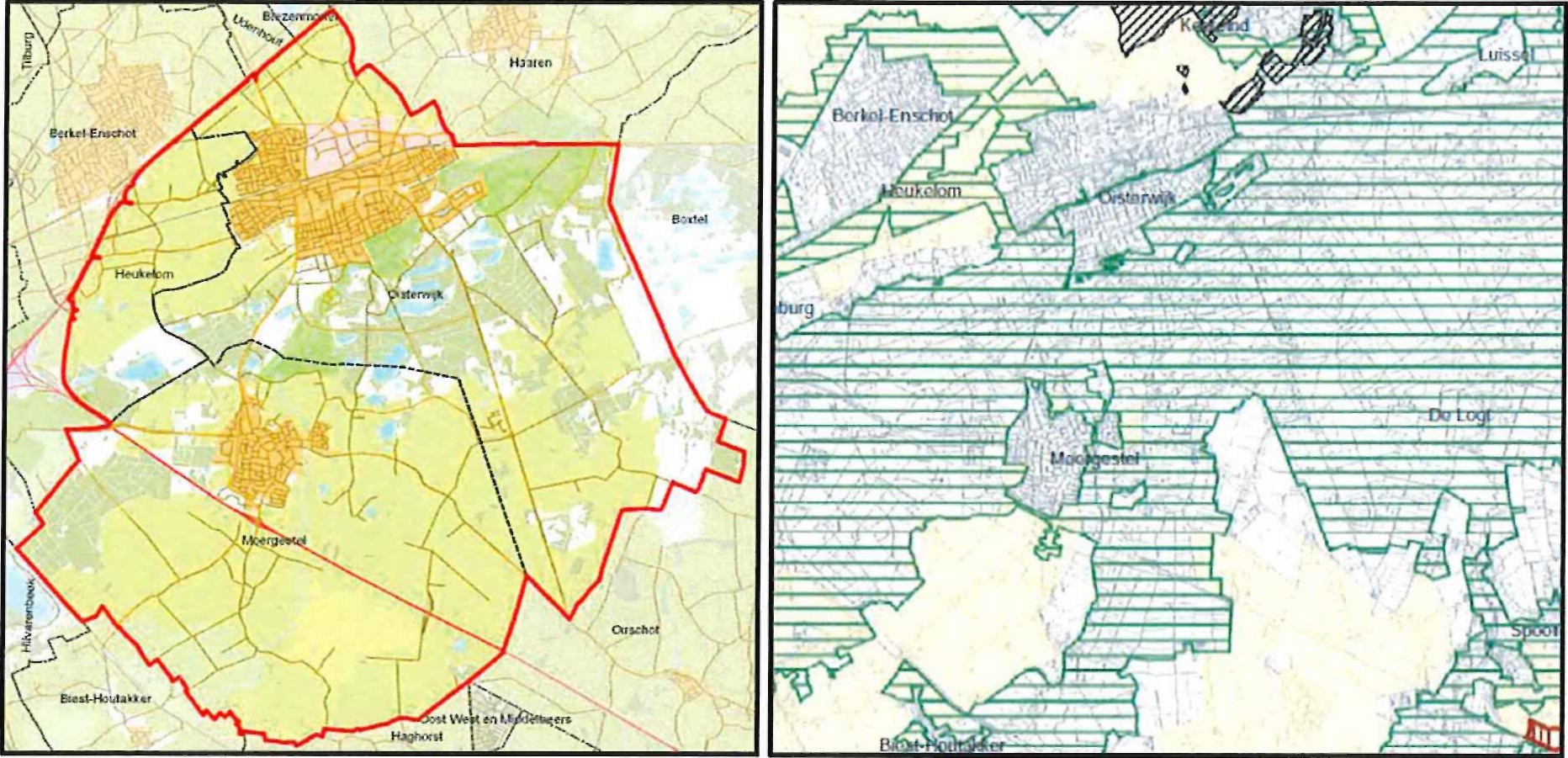 ra s A o z Figuur: grondgebied gemeente Oisterwijk Figuur: fragment kaart Verordening 2014 Zo blijkt bijvoorbeeld uit bovenstaande afbeeldingen, dat over een aanmerkelijk deel van het grondgebied van