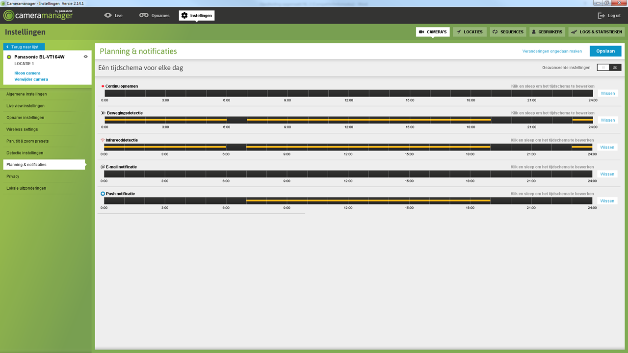 4.8 Planning & notificaties Met behulp van de velden in dit scherm, stel je een schema in voor het opnemen van beelden en het detecteren van beweging en infrarood.