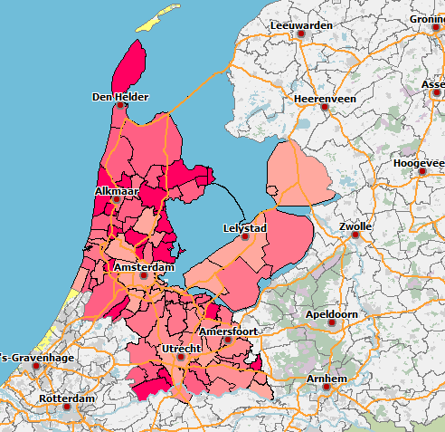 Onderstaande figuur geeft een geografische weergave van de opkomst per gemeente in 2014.