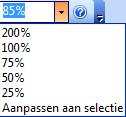 5.9. Scherm instellen (zoomen, titels blokkeren) In MsOffice kan je op je scherm inzoomen of uitzoomen Klik op de bewuste knop op de standaardwerkbalk en kies een percentage.