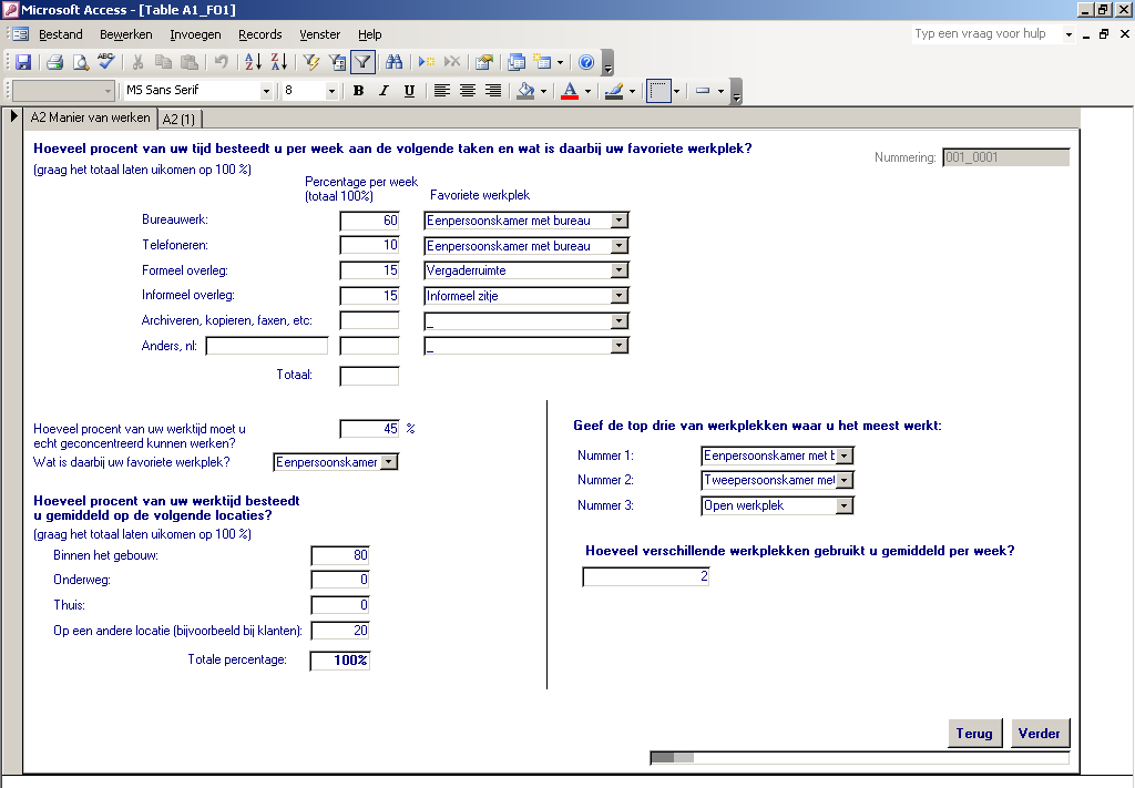 Module A2 Werkprocessen Voor de keuze van het kantoorconcept, de programmatische uitwerking hiervan (aantal werkplekken per type werkplek, faciliteiten zoals printers en faxen) en de vertaling in een