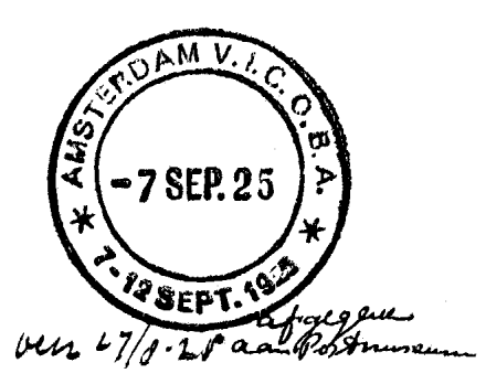 AMSTERDAM Internationaal Congres voor Ongevallengeneeskunde en Beroepsziekten 1925 Dienstorder No 476 van 12 augustus 1925: In het gebouw van het Koloniaal Instituut te Amsterdam wordt van 7-12