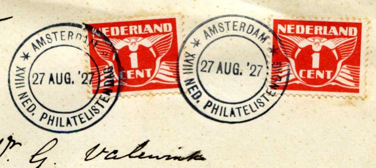 TBBS 0021 VDW 61 Postzegeltentoonstelling, afdruk in zwart Gebruiksperiode van donderdag 25 augustus 1927 tot en met zondag 28 augustus 1927.
