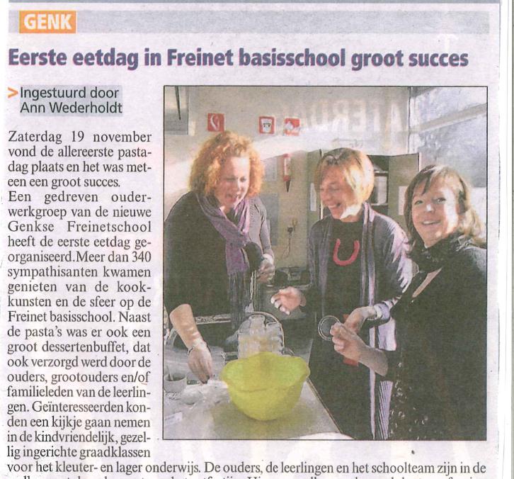 Een activiteit organiseren waarbij je school wordt opengesteld voor iedereen Eetdag Zaterdag 19 november 2011 vond de allereerste pastadag plaats en het was meteen een groot succes.