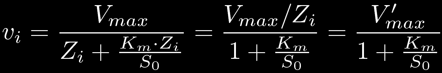 (9) Non-competitive inhibition is dus te herkennen aan het feit dat het enkel de waarde van Vmax verlaagt.