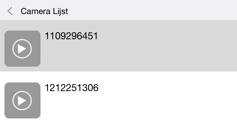 APP > Login scherm Nadat u heeft ingelogd ziet u een overzicht van alle cameras aangesloten op uw APP.