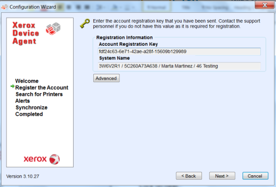 XDA-lite test de verbinding met de Xerox servers.