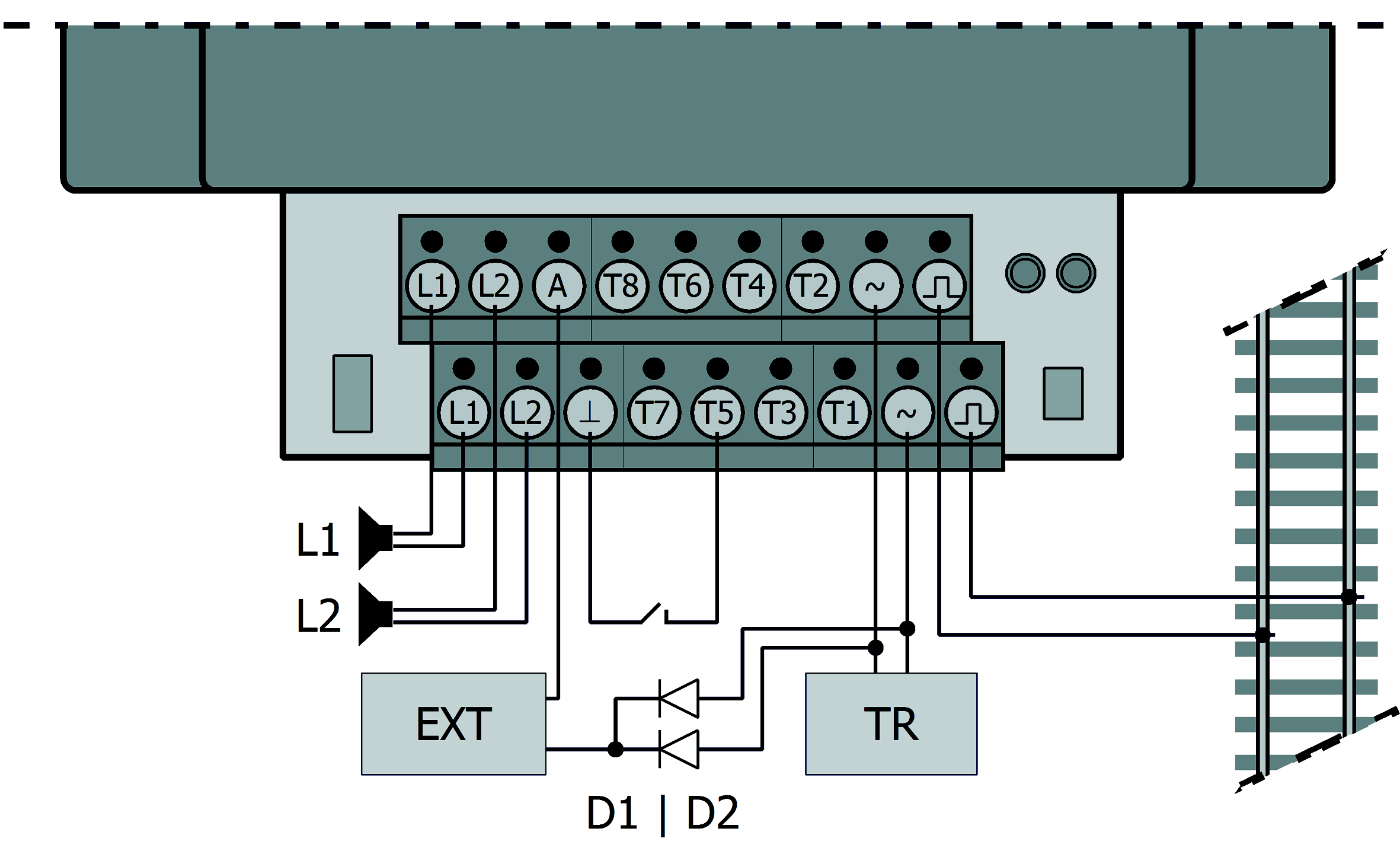 6. Aasluitige Fig. 2 : Aasluitige Aasluitpute Opmerkige Aasluite oodzakelijk L1 L2 Luidspreker.