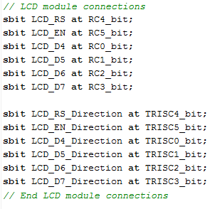 5.4.5 Andere code Naast deze vier onderdelen die al besproken werden, moet er onder andere ook nog het LCD geconfigureerd