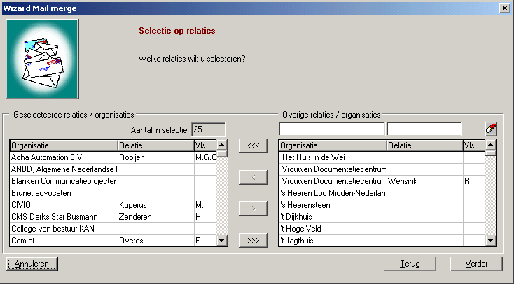 Op dit scherm heeft u de mogelijkheid om één of meerdere labels te selecteren. Bij de selectie van de labels kan tevens een selectie op afdeling worden gemaakt.