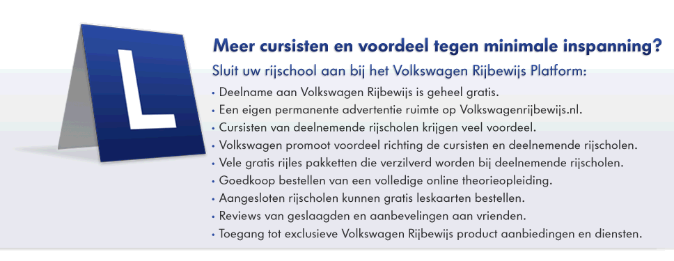 Het Volkswagen Rijbewijs programma Zoals eerder aangegeven, heeft Volkswagen ook een speciaal programma voor rijschoolhouders.