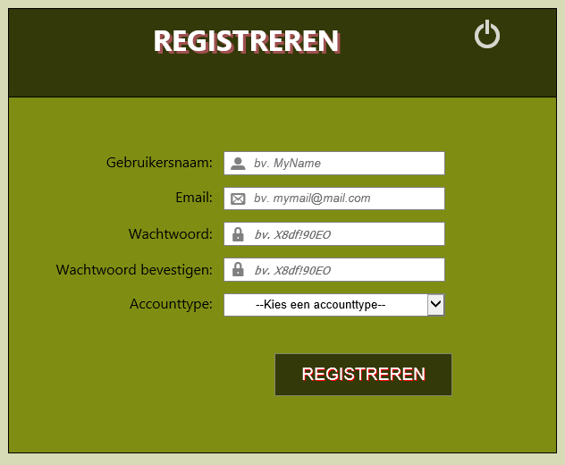 Gebruiker toevoegen Druk op de knop en het registratieformulier verschijnt. Hier vult u de gegevens van de nieuwe gebruiker in.