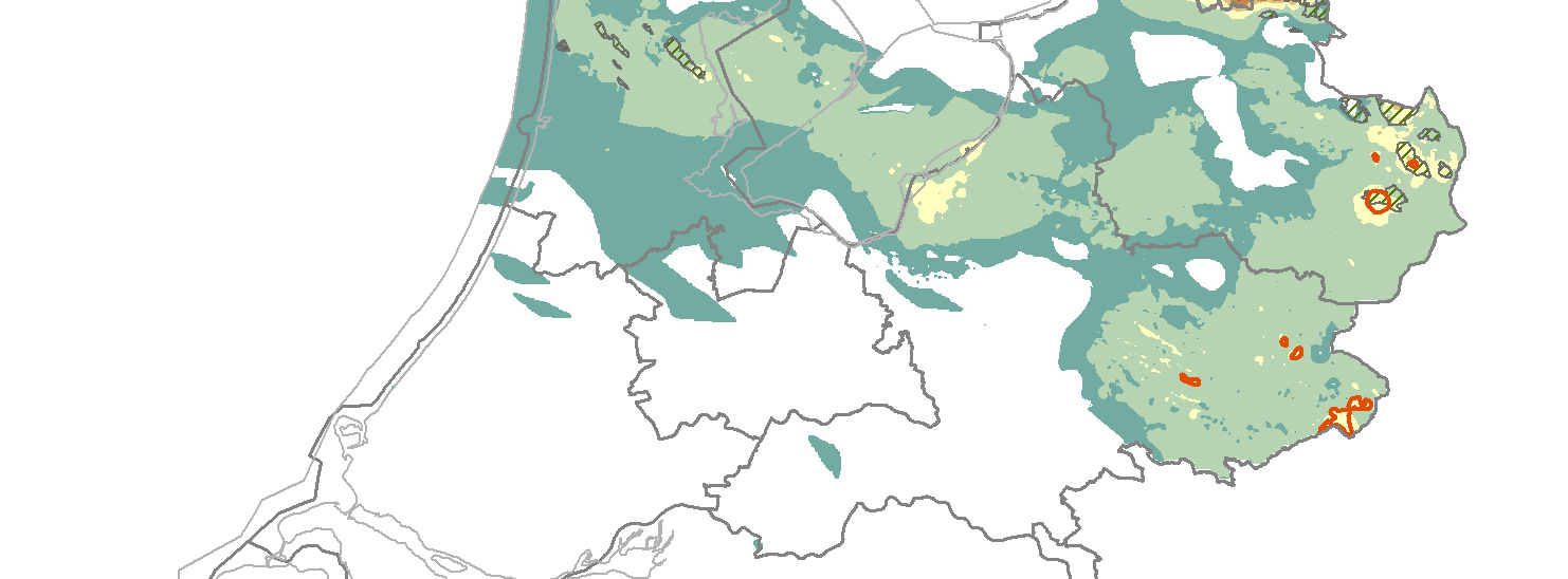 Potentieel in Nederland 2d) Zoutvoorkomens Diepteligging Zout komt voor binnen een groot dieptebereik. De ondiepste zoutvoorkomens in Nederland liggen op een diepte van ca. 100 m (Zuidwending).