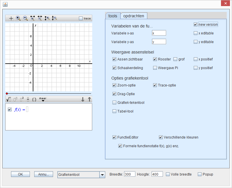 OK Hiermee worden de gemaakte instellingen bevestigd en het instellingenvenster wordt onzichtbaar. Het kan opnieuw worden geopend door op de ingevoegde component te klikken in de editor.