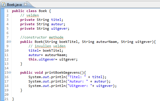 Voorbeeld in JAVA: Boek.