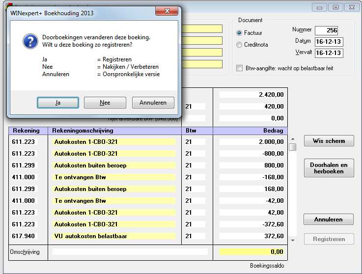 In het aankoopdagboek gebruikt de WINexpert+ de voorlopige doorboekingsschema's om (zoals wettelijk verplicht)