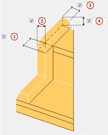 Optie Een bovenbordes met een L-vormige uitsnijding die door de drie maatlijnen en de afstand vanaf de bovenzijde van het bordes wordt gedefinieerd.