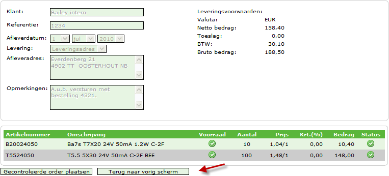 Klik op Verwijder artikel om de orderregel te verwijderen. U kunt aan elke orderregel een opmerking toevoegen indien gewenst. Klik daarvoor op het icoontje.