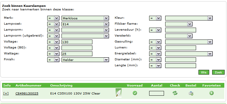 Na het kiezen van de artikelgroep kan de productgroep gekozen worden.