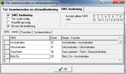 90 OSEC INTEGRA Fig. 24. SMS bediening configuratie. Opmerking: Tijdens programmeren van de bedien commando s, onthoud dan: Het commando tot 16 karakters mag zijn.