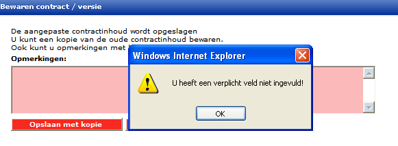 PRQ-7448 Verplicht maken opmerkingenveld indien gewijzigd contract wordt opgeslagen CMM Mogelijk maken dat het