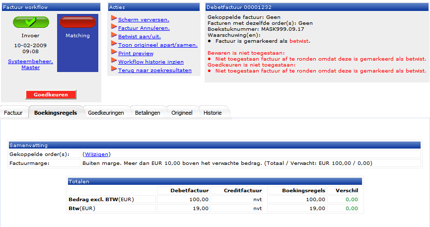 PRQ-7855 Invoice marked as denies (betwist) should be blocked for approval Invoicing Mogelijk maken dat een