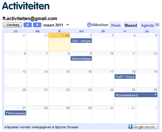 ACTIVITEITEN Kalender / Agenda Activiteiten