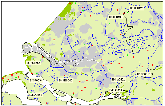 23 Figuur 3-11 Voorbeeld van een meetreeks met wiebels van enkele decimeters in de periode eind 2010- voorjaar 2011 Figuur 3-12 Locaties met wiebels in de metingen in één of meerdere filters In