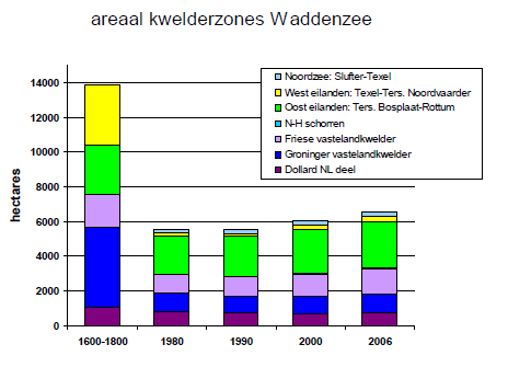 Fig. 3.4 Areaal kwelderzones in de Nederlandse Waddenzee; toestand 2009.