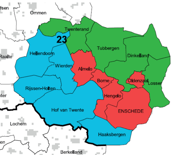 Voorstel subregio s voor regionale afstemming Binnen Twente onderscheiden we de volgende subregio s: Netwerkstad Twente (Almelo, Borne, Enschede, Hengelo
