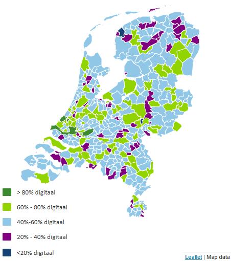 3.2.3 Verdeling digitale volwassenheid op basis van geografie Uit het onderzoek komt naar voren dat er niet één regio is binnen Nederland waar gemeenten over het algemeen heel goed of slecht scoren.