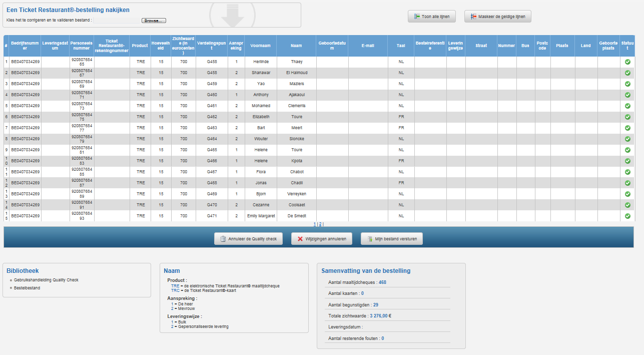 Enkel bestanden in Excel-formaat (csv, xls of xlsx) worden gelezen door onze systemen. Elk ander type bestand zal worden geweigerd.