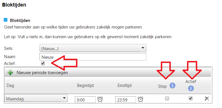 7. Kies vervolgens Opslaan om uw wijzigingen op te slaan. Let op: U dient het vakje onder Actief te selecteren om uw bloktijden in te schakelen.