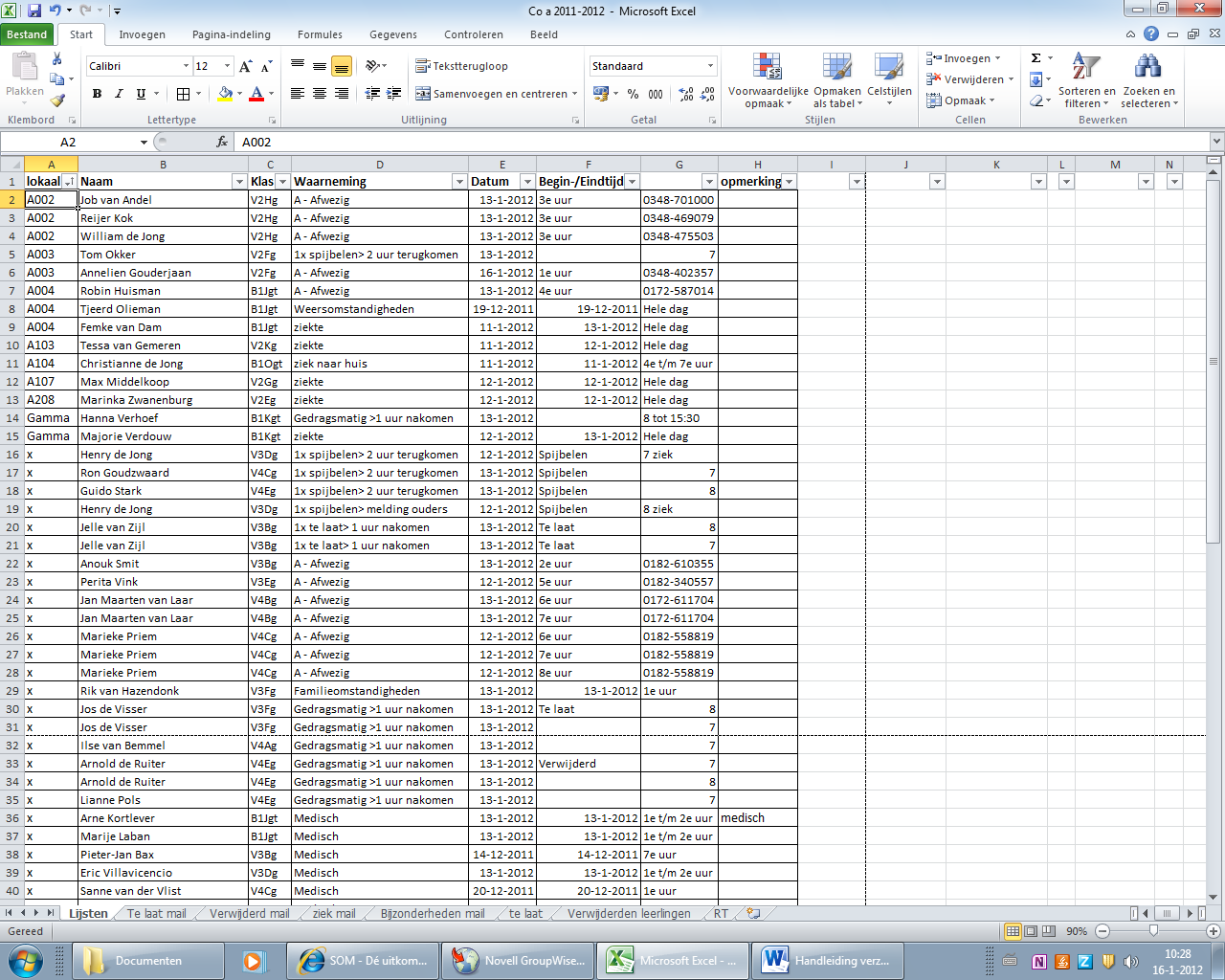 Voorbeeld Excel klassenlijst Dit Excel bestand is geen dubbele administratie maar een hulpmiddel. Hoe stel je de lijst samen?