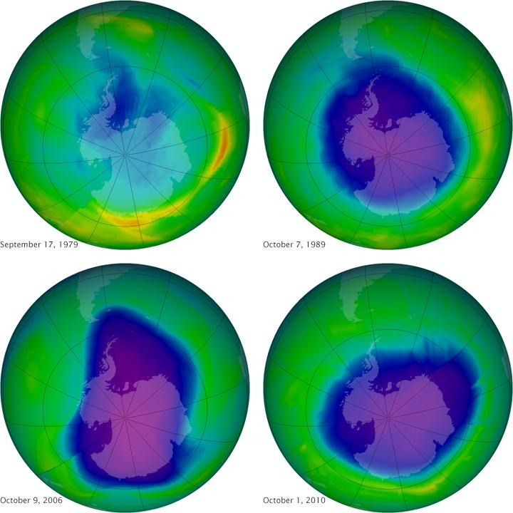 minimale ozonlaagdikte (= oktober = lente)