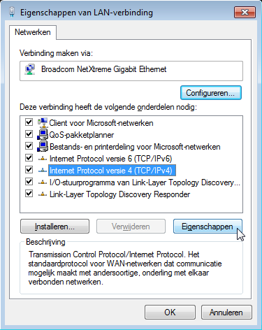 (TCP/IPv4) en klik de Eigenschappen knop.