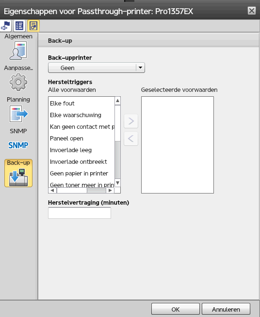 3 Configuratie 3. In de pod [Printers], Selecteer de printer en klik op, het eigenschappenpictogram, om het dialoogvenster [Eigenschappen] te openen. 4.