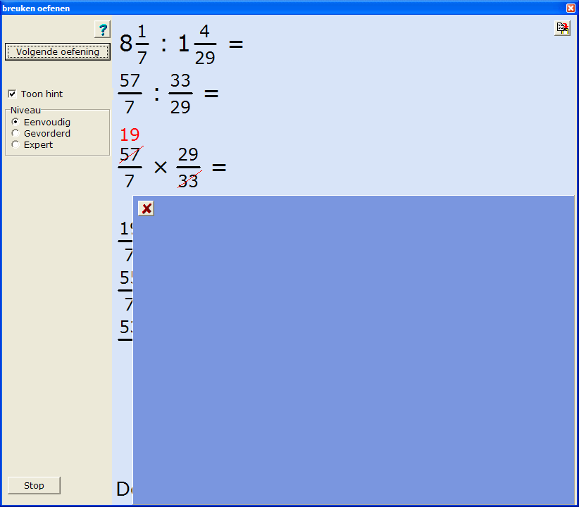 Nadat de opgave is verschenen, wordt van de gebruiker verwacht, dat hij de opgave op papier (of met hoofdrekenen) maakt.
