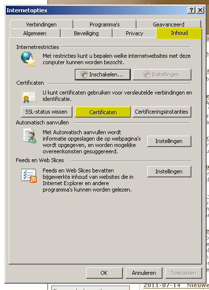 4.1 VIA INTERNET EXPLORER Start Internet Explorer en kies voor Extra Internetopties.